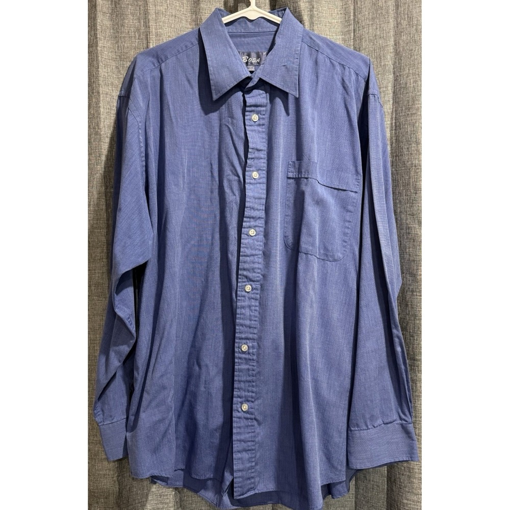 BOSA‎ Blue Cotton Poly Blend Long Sleeve Button Down Men's Dress Shirt Size 18